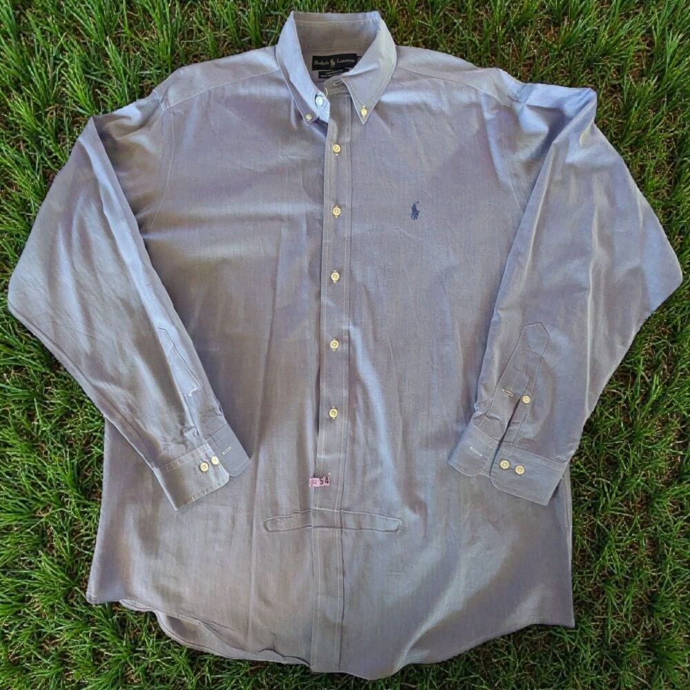 Polo Ralph Lauren Shirt Mens 16 34/35 Blue Button Down Long Sleeve Pony Yarmouth